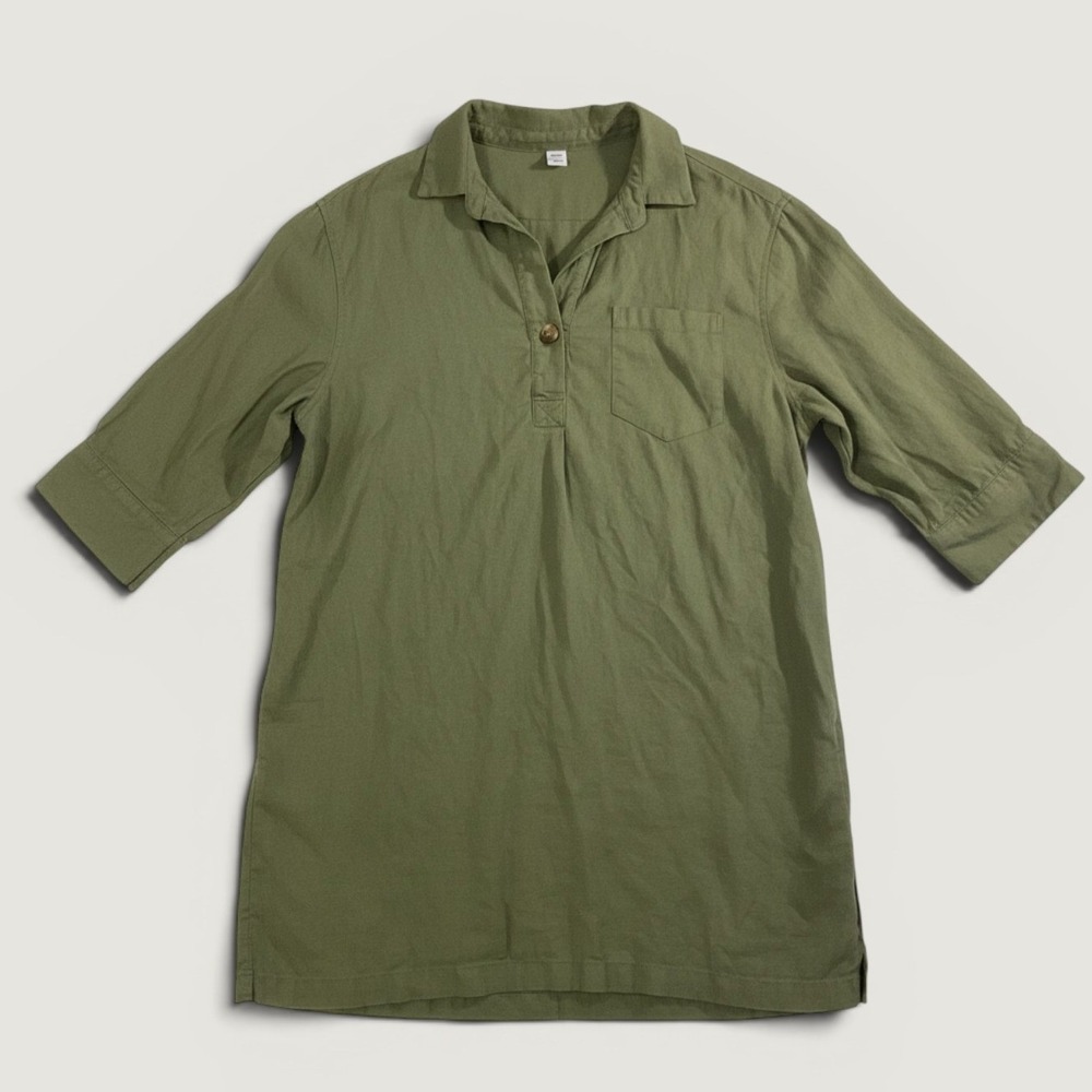 Old Navy Tunic Top Women Large Olive Green Linen Blend Long Sleeve Utility Shirt